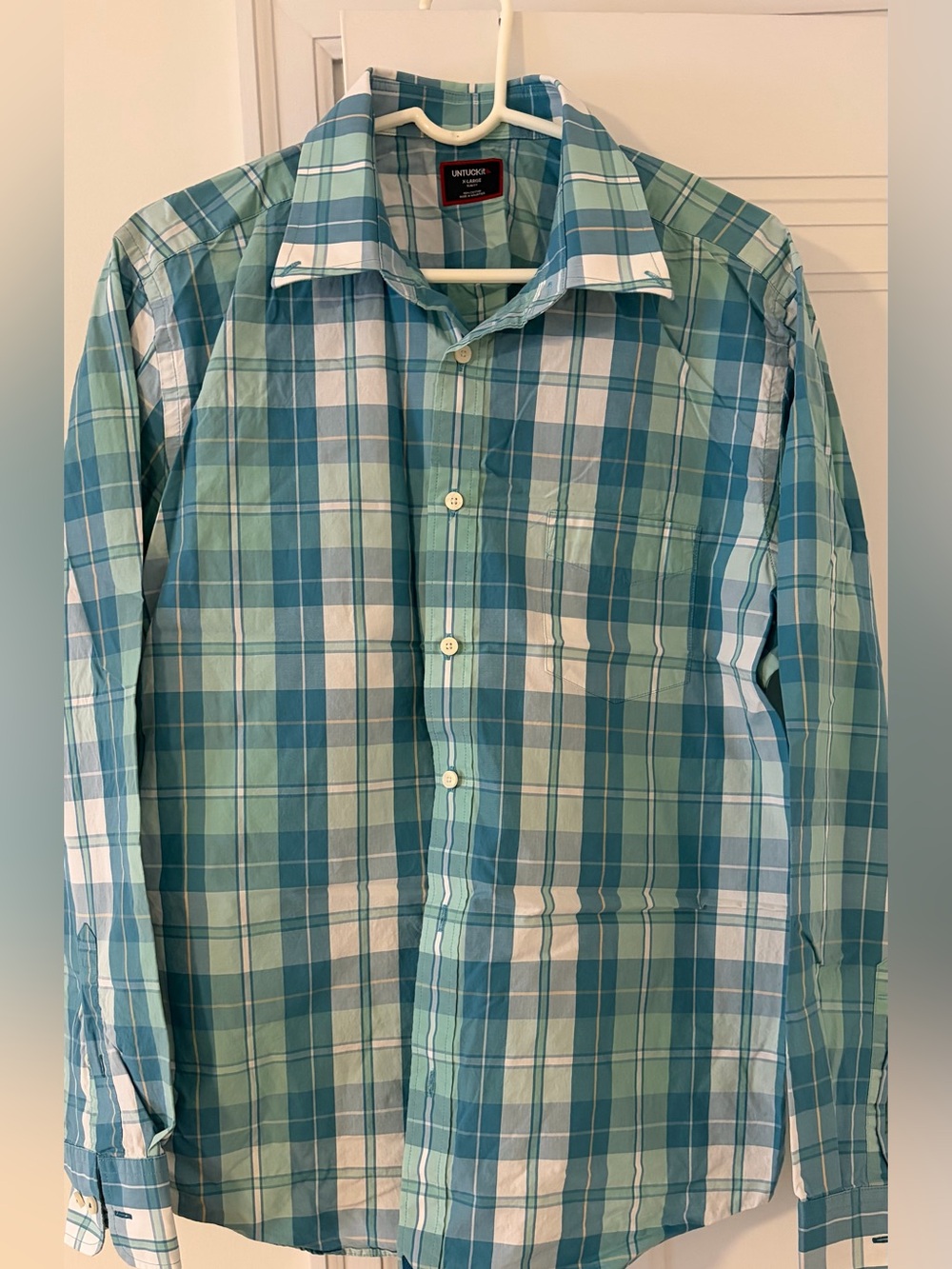 UNTUCKit Teal and White Plaid Button-Down Shirt